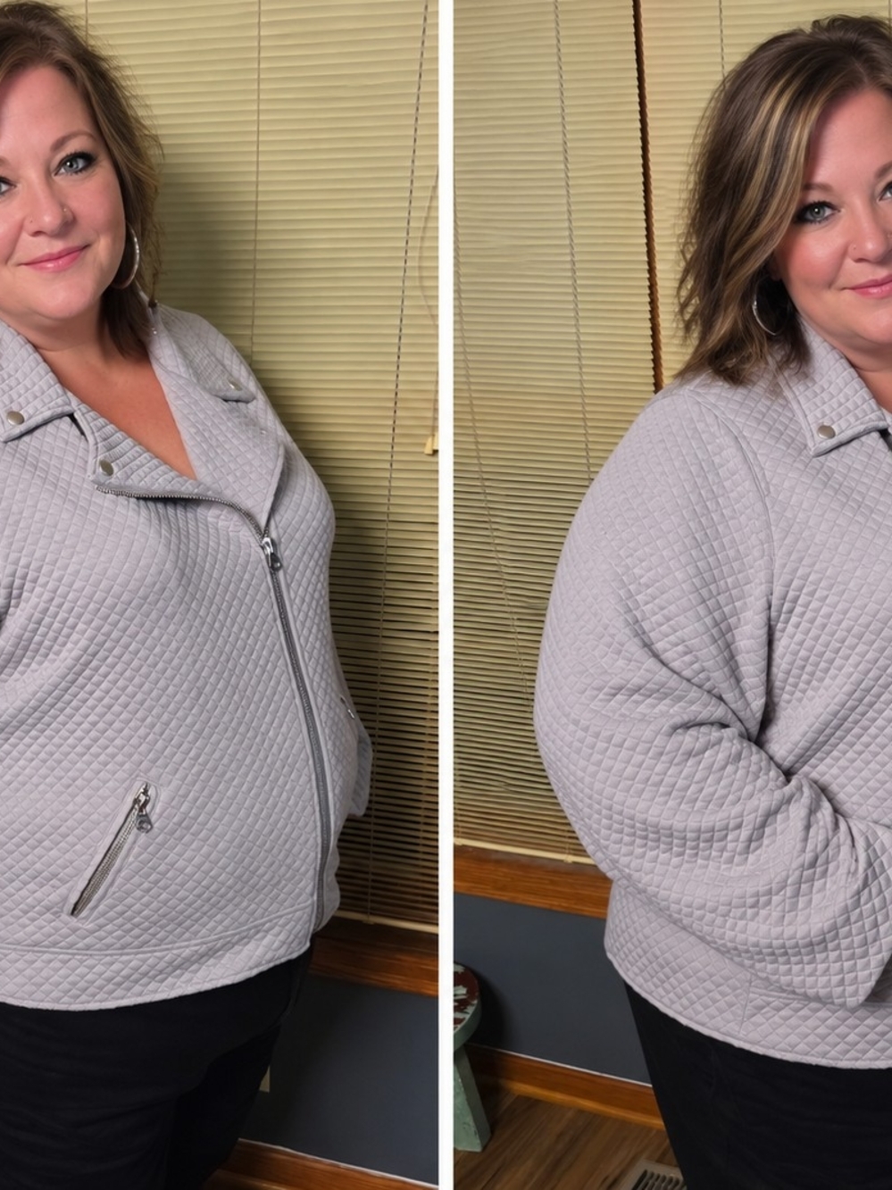 torrid Light Gray Quilted Zip-Front Bomber Jacket